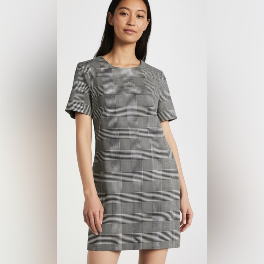 Banana Republic Short Sleeve Plaid Sheath Wool Blend Dress size 16 Tall